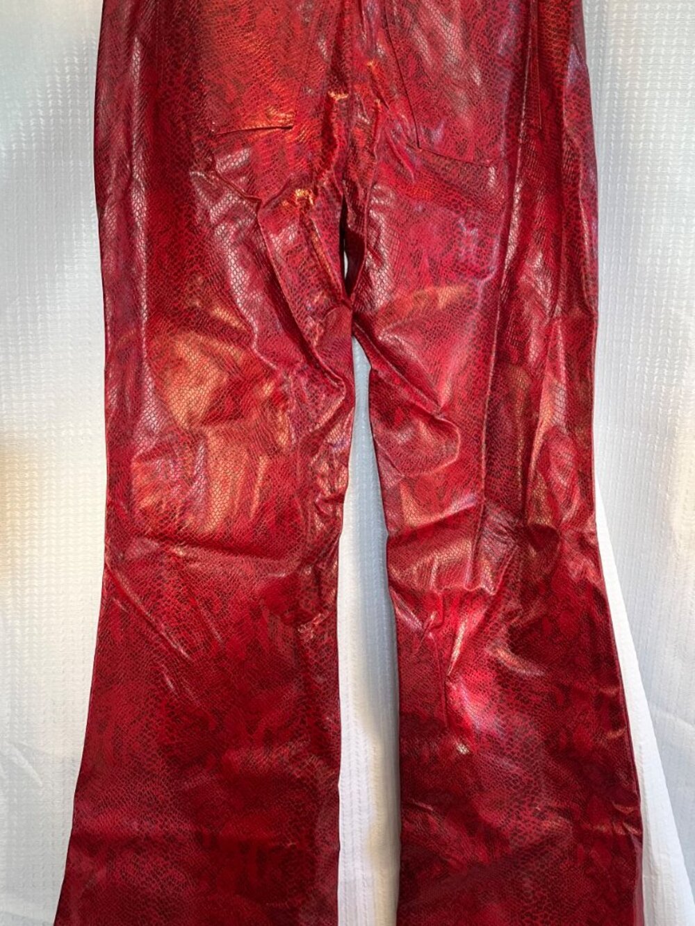 Vintage 90's / Y2K Liquid Clothing Red Faux Snakeskin Flare Pants size 9 - Picture 2 of 6